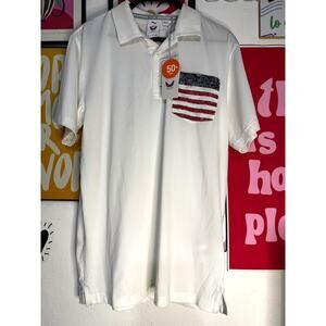 Puma‎ Volition America Polo Shirt Men’s Size S UPF 50+ White USA Flag Pocket NEW
